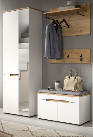 Garderobe Set 4-teilig Cooper in wei� und Artisan Eiche 160 cm, Soft-Close
