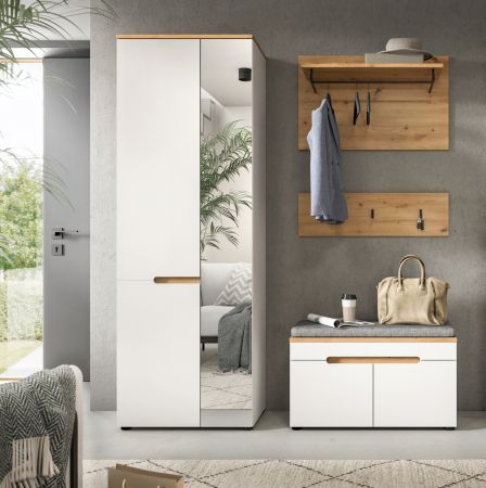 Garderobe Set 4-teilig Cooper in wei� und Artisan Eiche 160 cm, Soft-Close
