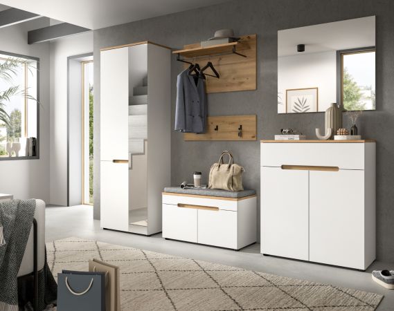 Garderobe Set 4-teilig Cooper in wei� und Artisan Eiche 160 cm, Soft-Close
