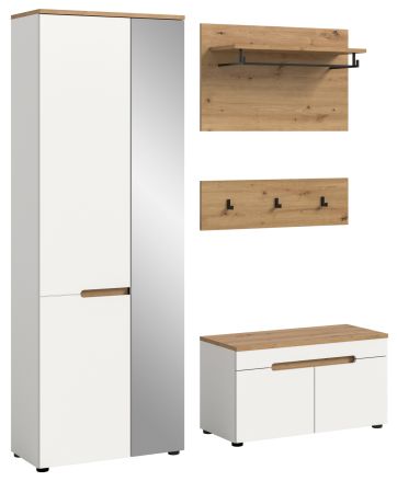 Garderobe Set 4-teilig Cooper in wei� und Artisan Eiche 160 cm, Soft-Close