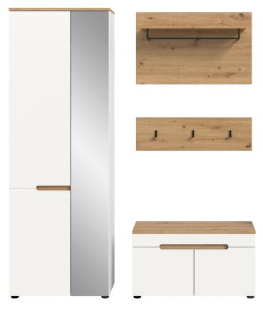Garderobe Set 4-teilig Cooper in wei� und Artisan Eiche 160 cm, Soft-Close