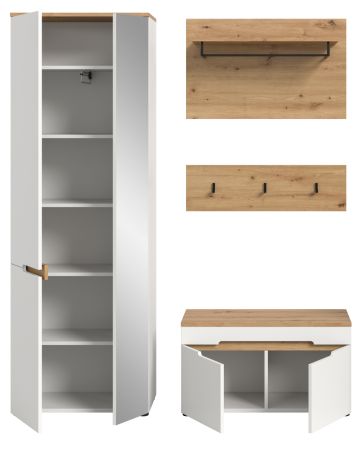Garderobe Set 4-teilig Cooper in wei� und Artisan Eiche 160 cm, Soft-Close