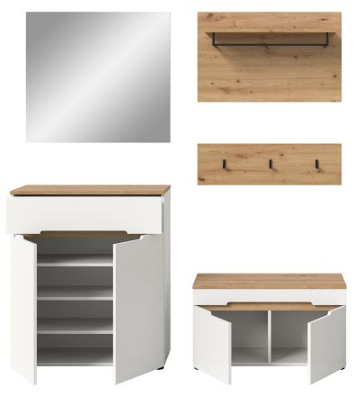 Garderobe Set 5-teilig Cooper in wei� und Artisan Eiche 175 cm, Soft-Close