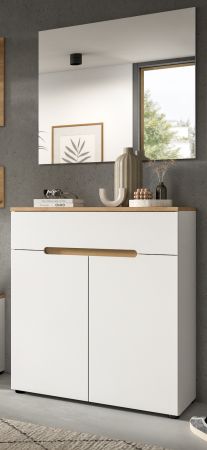 Garderobe Set 2-teilig Cooper in wei� und Artisan Eiche Schuhkommode und Spiegel, Soft-Close
