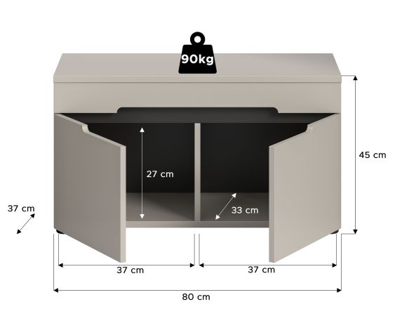 Garderobe Sitzbank Cooper in Kaschmir Garderobenbank 80 cm, Soft-Close