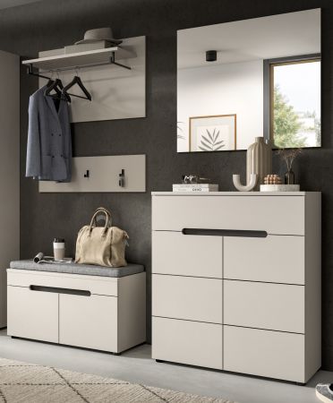 Garderobe Set 2-teilig Cooper in Kaschmir Schuhkommode und Spiegel, Soft-Close