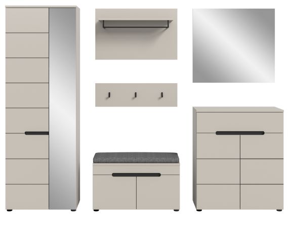 Garderobe Set 7-teilig Cooper in Kaschmir, Komplett-Set mit Sitzkissen und Soft-Close