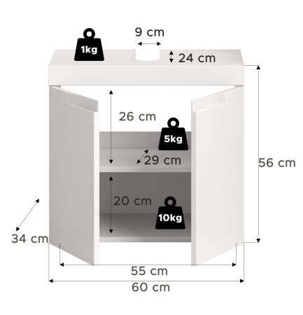 Waschbeckenunterschrank Gusto in wei� matt Badezimmer Unterschrank 60 cm