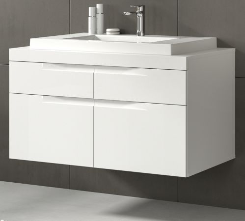 Waschtisch Set Gusto in wei� matt Waschbeckenunterschrank h�ngend MIT Waschbecken 100 cm