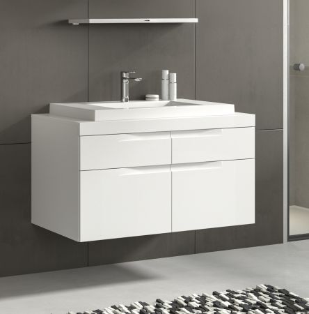 Waschtisch Set Gusto in wei� matt Waschbeckenunterschrank h�ngend MIT Waschbecken 100 cm