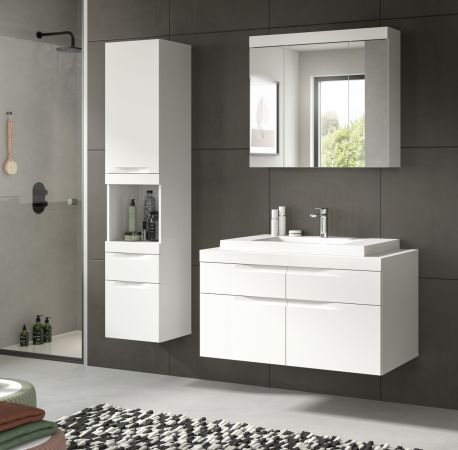 Waschtisch Set Gusto in wei� matt Waschbeckenunterschrank h�ngend MIT Waschbecken 100 cm