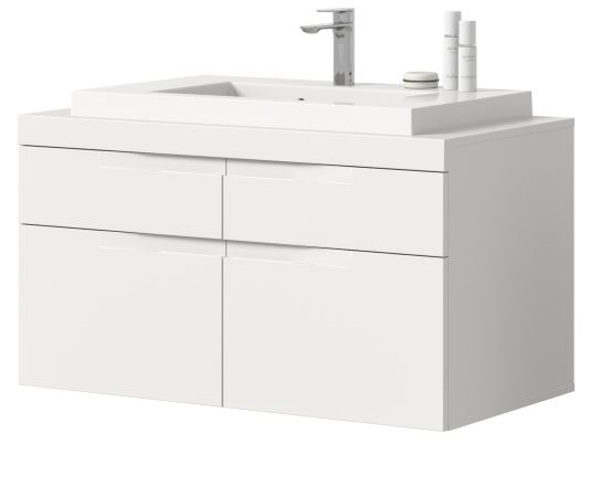 Waschtisch Set Gusto in wei� matt Waschbeckenunterschrank h�ngend MIT Waschbecken 100 cm