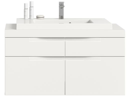 Waschtisch Set Gusto in wei� matt Waschbeckenunterschrank h�ngend MIT Waschbecken 100 cm