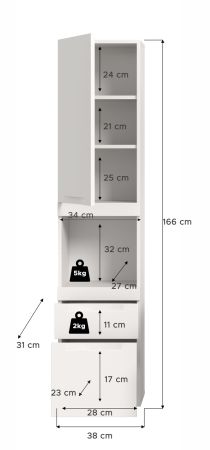 Badezimmer Hochschrank Gusto in wei� matt Badschrank h�ngend 38 x 166 cm