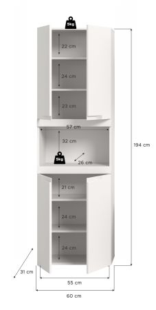 Badezimmer Hochschrank Gusto in wei� matt Badschrank 60 x 194 cm