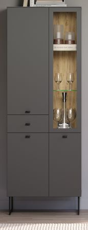 Vitrine Nuvola in grau und Eiche Evoke, Wohn- und Esszimmer Vitrinenschrank 70 x 197 cm