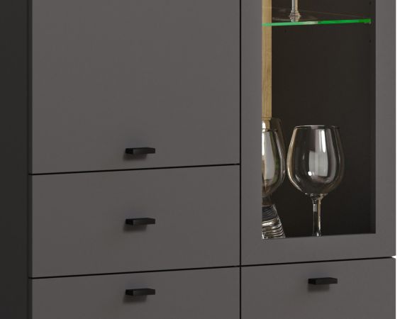 Vitrine Nuvola in grau und Eiche Evoke, Wohn- und Esszimmer Vitrinenschrank 70 x 197 cm