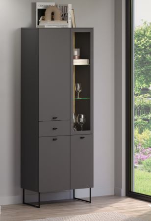 Vitrine Nuvola in grau und Eiche Evoke, Wohn- und Esszimmer Vitrinenschrank 70 x 197 cm