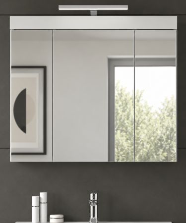 Badezimmer Spiegelschrank Gusto in wei� matt Badschrank 3-t�rig inkl. LED 80 x 70 cm
