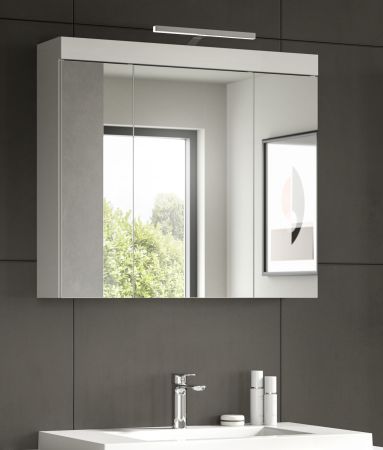 Badezimmer Spiegelschrank Gusto in wei� matt Badschrank 3-t�rig inkl. LED 80 x 70 cm