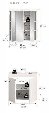 Badm�bel Set 2-teilig Gusto in wei� matt Badkombination 60 x 194 cm