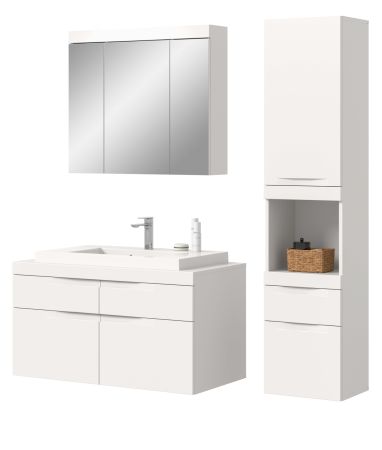 Badm�bel Set 4-teilig Gusto in wei� matt Badkombination mit Waschbecken 153 x 194 cm