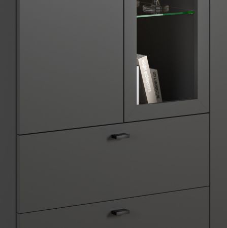 Highboard Nuvola in grau und Eiche Evoke, Wohn- und Esszimmer Vitrinenschrank 100 x 140 cm
