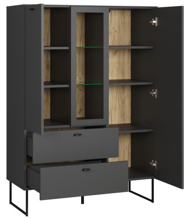 Highboard Nuvola in grau und Eiche Evoke, Wohn- und Esszimmer Vitrinenschrank 100 x 140 cm