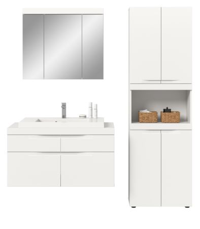 Badm�bel Set 4-teilig Gusto in wei� matt Badkombination mit Waschbecken 175 x 194 cm