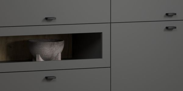 Highboard Nuvola in grau und Eiche Evoke, Wohn- und Esszimmer Vitrinenschrank 122 x 140 cm