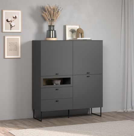Highboard Nuvola in grau und Eiche Evoke, Wohn- und Esszimmer Vitrinenschrank 122 x 140 cm