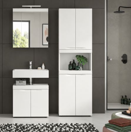 Badm�bel Set 4-teilig Gusto in wei� matt Badkombination inkl. LED 135 x 194 cm
