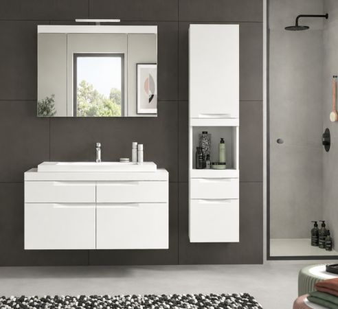 Badm�bel Set 5-teilig Gusto in wei� matt Badkombination mit Waschbecken und LED 153 x 194 cm