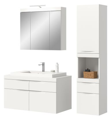 Badm�bel Set 5-teilig Gusto in wei� matt Badkombination mit Waschbecken und LED 153 x 194 cm
