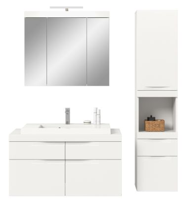 Badm�bel Set 5-teilig Gusto in wei� matt Badkombination mit Waschbecken und LED 153 x 194 cm