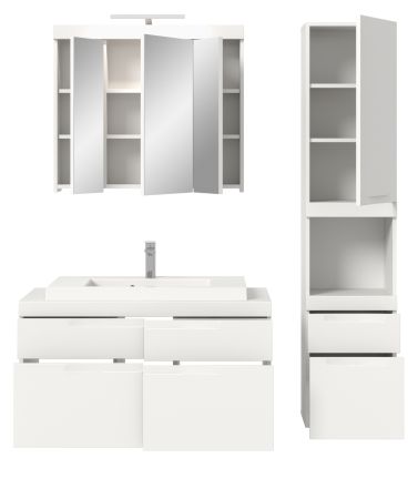Badm�bel Set 5-teilig Gusto in wei� matt Badkombination mit Waschbecken und LED 153 x 194 cm