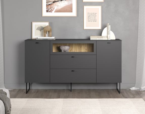Sideboard Nuvola in grau und Eiche Evoke, Wohn- und Esszimmer Kommode 152 x 84 cm