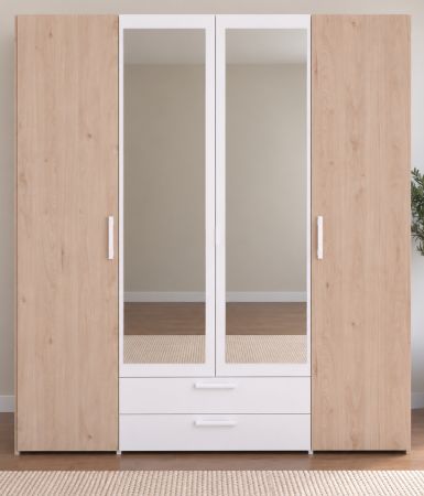 Kleiderschrank Enjour in Jackson Eiche und wei� Dreht�renschrank 4-t�rig mit Spiegel 160 x 185 cm