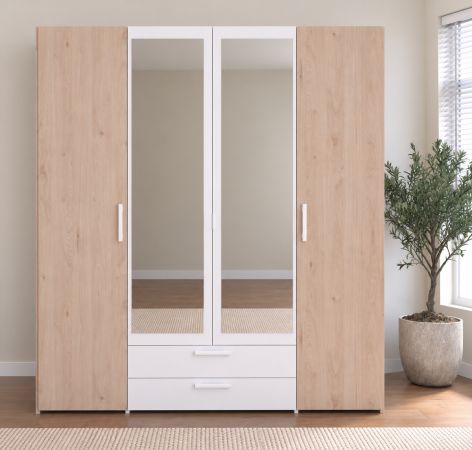 Kleiderschrank Enjour in Jackson Eiche und wei� Dreht�renschrank 4-t�rig mit Spiegel 160 x 185 cm