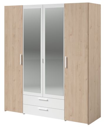 Kleiderschrank Enjour in Jackson Eiche und wei� Dreht�renschrank 4-t�rig mit Spiegel 160 x 185 cm