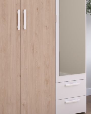 Kleiderschrank Enjour in Jackson Eiche und wei� Dreht�renschrank 3-t�rig mit Spiegel 120 x 185 cm