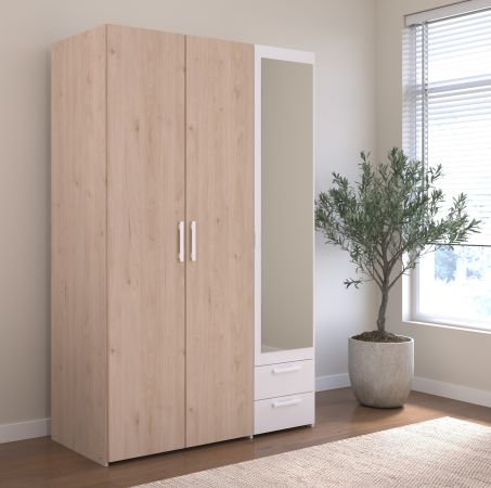 Kleiderschrank Enjour in Jackson Eiche und wei� Dreht�renschrank 3-t�rig mit Spiegel 120 x 185 cm