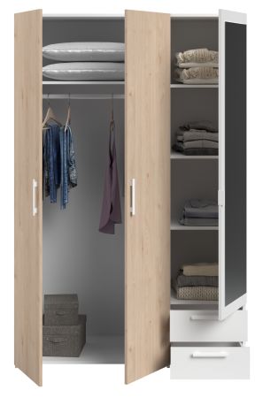 Kleiderschrank Enjour in Jackson Eiche und wei� Dreht�renschrank 3-t�rig mit Spiegel 120 x 185 cm