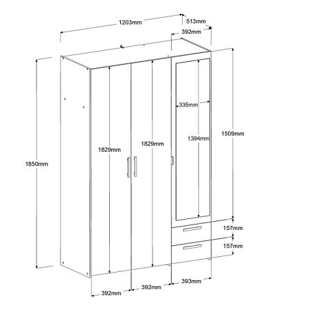 Kleiderschrank Enjour in Jackson Eiche und wei� Dreht�renschrank 3-t�rig mit Spiegel 120 x 185 cm