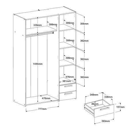 Kleiderschrank Enjour in Jackson Eiche und wei� Dreht�renschrank 3-t�rig mit Spiegel 120 x 185 cm