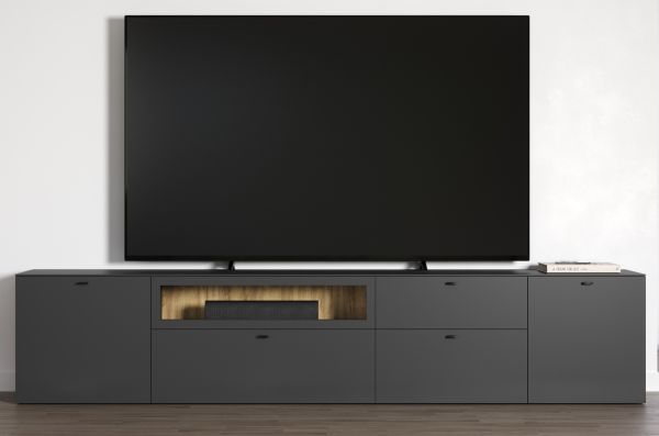 TV-Lowboard Set Nuvola in grau und Eiche Evoke, 2x TV-Schrank 280 x 58 cm