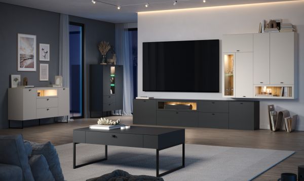 TV-Lowboard Set Nuvola in grau und Eiche Evoke, 2x TV-Schrank 280 x 58 cm