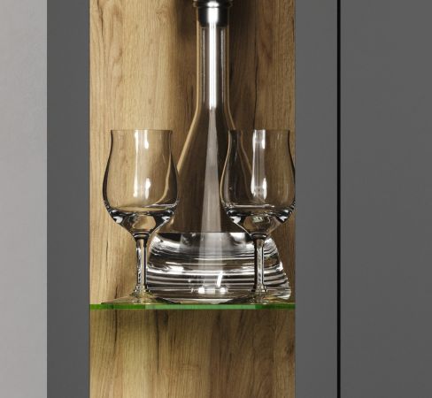Wohnwand Nuvola in grau und Eiche Evoke Wohnkombination 4-teilig 305 x 208 cm