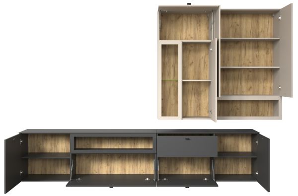 Wohnwand Nuvola in grau und Kaschmir Wohnkombination 4-teilig 305 x 208 cm