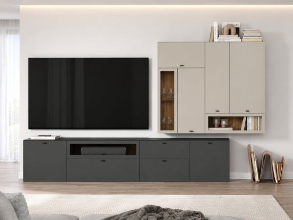 Wohnwand Nuvola in grau und Kaschmir Wohnkombination 4-teilig 305 x 208 cm